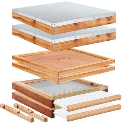 Cinnvoice 2 Set Beehive Parts Kit for 10 Frame Bee Hive, Includes Telescoping Top Cover, Inner Cover, Hive Screened Bottom Board, Entrance Reducer, Beekeeping Supplies Dipped in Beeswax