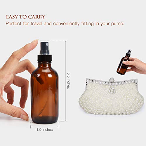 ULG Fine Mist Sprayers 4 oz Amber Boston Bound Glass Bottles 8 Pieces Empty Spray Atomizer Aromatherapy Cosmetic Sprays Including Waterproof DIY Labels - color: Amber-2
