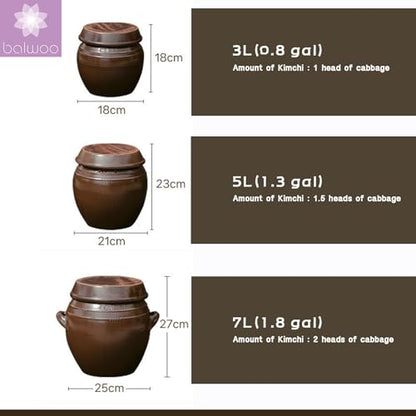 Earthenware Onggi Korean Traditional Clay Jar Ceramic Canister/Handmade Food Sauce Storage Container for Tea, Coffee Bean, Salt/Breathing Clay Pot Kimchi Fermentation Crock (3L(0.8 gal)) - size: 101.4 Ounces