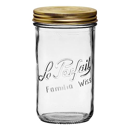 Le Parfait Familia Wiss 32oz (1L) Wide Mouth Glass Canning Jar – 1PK Made in France, Airtight 2-Piece Lid, Reusable Zero Waste & Eco-Friendly for Kitchen Storage, Meal Prep, Fermentation & Baking - color: 32oz (Single)