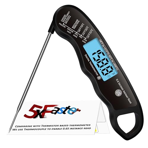 0.6S Instant Read Digital Meat Thermometer Pen for Outdoor BBQ, Grilling, Smoking, Oven Baking, Oil, Candy with Factory-Calibrated Waterproof Magnetic Backlit Flip Display, Motion Sensor. - color: Black & Black