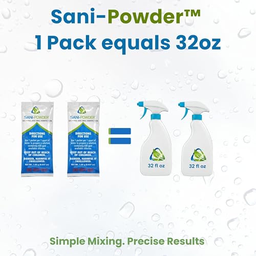 Sani-Powder HOCl Cleaning Powder – Fast-Dissolving Granules for Hard, Non-Porous Surfaces – Multi-Surface Cleaner, Easy-Mix Concentrate, Low Odor, No Residue – Quart Pack (2 Packets) - size: 0.04 Ounce (Pack of 2)
