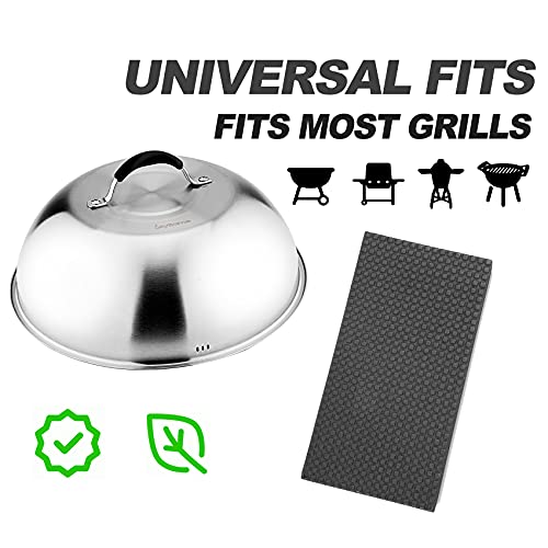 Skyflame 12'' Cheese Melting Dome and 8'' Burger Press Set | Stainless Steel Cover, Bacon Smasher, 2pcs Griddle Accessories Set, Flat Top Grill BBQ Tools, Easy to Store, Dishwasher Safe