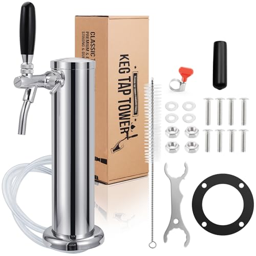 New Adjustable Flow Control Kegerator Tower, Upgraded Single Tap Beer Tower Kegerator Parts 304 Stainless Steel Core Beer Faucet Includes Pre-Assembled Hose and Self-Closing Faucet - color: 1 tap (adjustable)