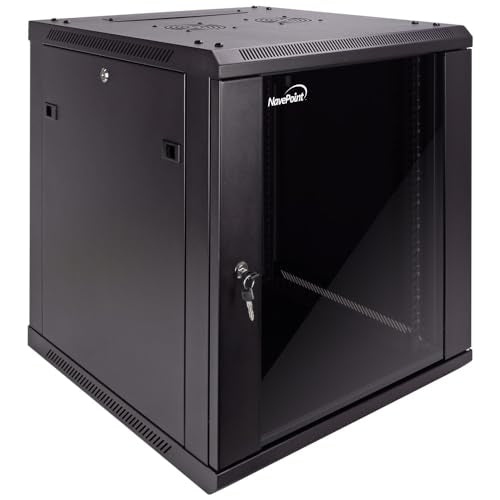 NavePoint 12U Server Cabinet Wall Mount Rack Enclosure Includes 2 Fans, Locking Glass Door, Removable Side Panels – 12U Network Cabinet 23.6” Deep, 19 Inch Server Rack for IT and A/V Equipment - size: 12U - 600mm Depth