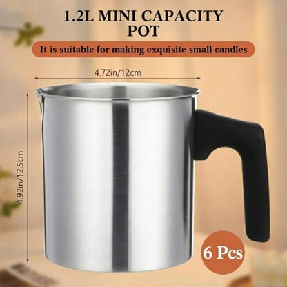 Ziliny 6 Pcs Candle Making Pouring Pot Wax Pouring Pitcher with Dripless Spout and Heat Resisting Handle Aluminum Wax Melter for Christmas DIY Candle Making Kits Gift (1.2 L) - size: 1.2 L
