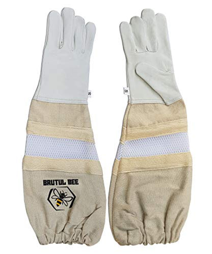 Brutul Bee Kids Beekeeping Goatskin Leather Gloves Children Beekeeper Protective Gauntlets with Ventilated Mesh Sleeve Cuffs (XXS) - size: XX-Small