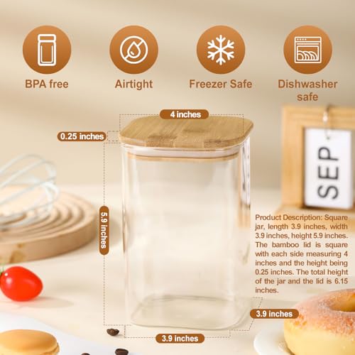 3-Pack Square Glass Containers with Bamboo Lids, 32 fl oz/720ml Airtight Canister Set, Clean Elegant Storage Jars for Candy, Coffee, Tea, Sugar, Flour, Cookies, Spices - color: square-3pcs- 32 oz