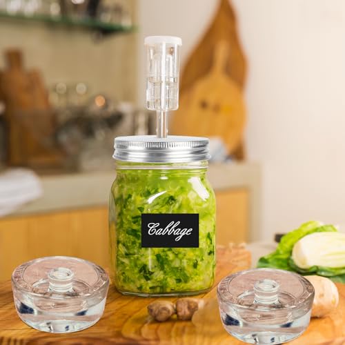 MEEZY 4 Set Fermentation Kit, Fermentation Glass Weights and Airlocks Compatible with 86MM Wide Mouth Mason Jars for Making and Storing Sauerkraut Vegetables