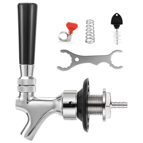 Draft Beer Faucet Shank Kit, Not Stick No Leak Brewing O.D 1/4" Beer Line Barb 1-1/2'' Beer Shank Stainless Steel Core Brass Body Kegerator Beer Tap Self-Closing Spring Spanner Wrench