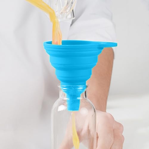 1Pcs Collapsible Funnel for Kitchen, Compact Tool for Liquid and Powder Transfer, Space-Saving Design with Hanging Hole - color: Blue, size: 1Pack