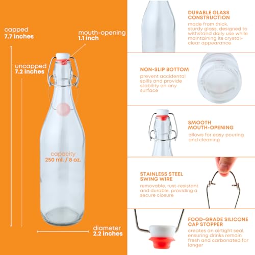 FastRack Swing Top Glass Bottles |8.5 oz – Pack of 6 | Clear, Flip Top Glass Bottles for Home Brewing, Carbonated Drinks, Kombucha, Fermentation, Water | Food Grade – ECO Friendly - size: 6 Pack