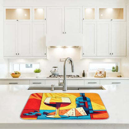 Dish Mat Drying Kitchen Mat Cheese Wine Dish Drying Mat Dish Draining Super Absorbent Drying Mat Reversible Washable Reusable Coffee Mat 16x18" - size: 18" x 16"