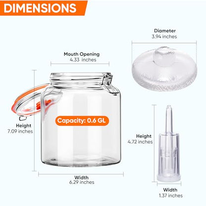 0.6 Gal Fermentation Kit, Glass Jars, Weights & Airlocks, 2 Pack | Perfect for Sauerkraut, Kimchi, Kombucha and Pickles - size: 0.6 Gallon