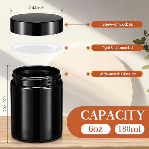 Domensi 36 Pcs Bulk 6oz Glass Jars with Lids Leakproof Round Airtight Empty Cosmetic Jars with Inner Liners Lid for Storing Lotions Spices Ointments Food Storage (Black) - color: Black
