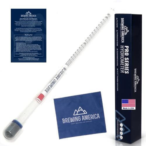 Brewing America USA-Made Beer Mashing Hydrometer Calibrated at 155 Degrees Fahrenheit - Specific Gravity Pro Series Brewing Triple Scale - Brew Better All Grain Beer