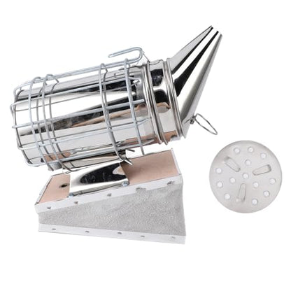 Stainless Steel Bee Smoker for Beekeeping with Heat, Lightweight Beekeeper Tool, Solid Wood, Stable Smoke, Easy to Carry, Calm Bees, Avoid Attacks, Excellent Airflow (Silver) - color: Silver