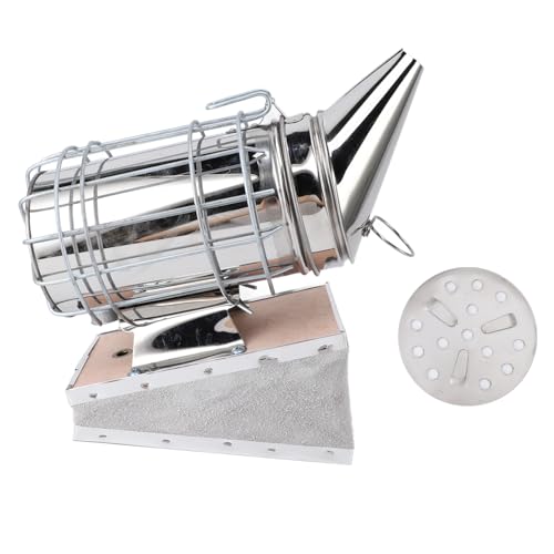 Beehive Smoker Stainless Steel and Solid Wood with Filter, Portable Beekeeping Equipment for Beekeepers, Gold (Silver) - color: Silver