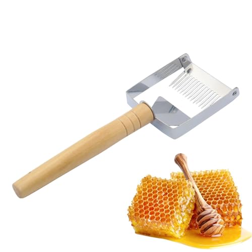 Stainless Steel Honey Fork, Wooden Handle Uncapping Fork Tool, Adjustable Pins Scraper with, Metal Beekeeping Forks, Apiary Tool Forks with Classic Design, Honey Extraction for Frames