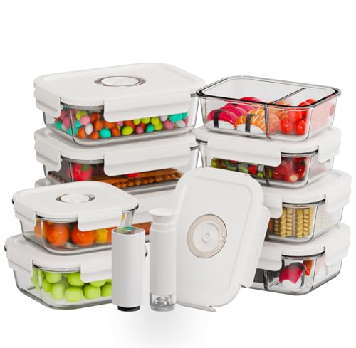 HOLDN’ STORAGE Vacuum Food Storage Containers, Set of 9 Glass Containers with Electronic & Manual Pump - Keep Food Fresh Longer, BPA-Free Glass, Leak-Proof, Ideal for Meal Prep, Marinating - size: Set of 9: Electronic & Manual Pump