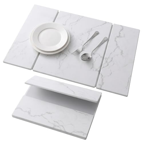 Stone Drying Mat for Kitchen Counter,Foldable (White (3-fold), 24" × 16") | Large Quick-Dry Diatomaceous Earth Dish Drying Mat with PU Non-Slip Base,for Bottles Cups Dishes - color: White (3-fold)