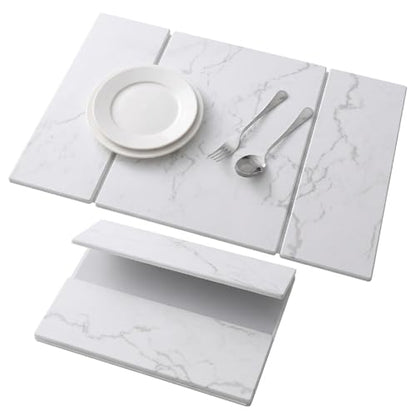 Stone Drying Mat for Kitchen Counter,Foldable (White (3-fold), 24" × 16") | Large Quick-Dry Diatomaceous Earth Dish Drying Mat with PU Non-Slip Base,for Bottles Cups Dishes - color: White (3-fold)