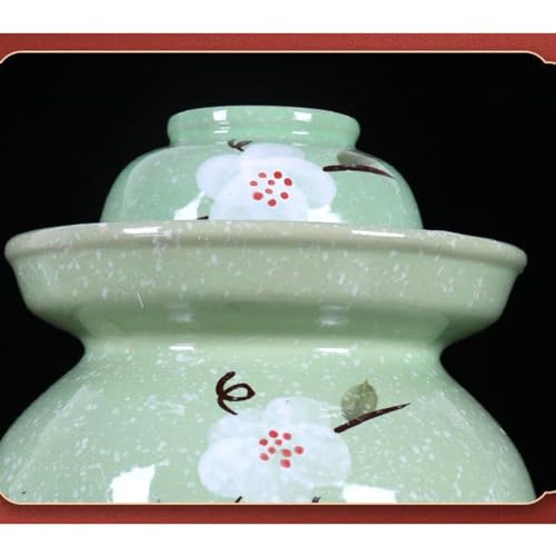 Cute Ceramic Pickle Jar with Lids,Large Traditional Chinese Porcelain Pickle Jar Pickling Jars,Ceramic Fermentation Crock with Water Seal Airlock Lid,Sauerkraut Croc Blue-0.75L (Green-8L - color: Green, size: 8L