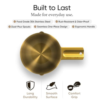 Color Up 2 Cup Measuring Cup, 480ml Gold Stainless Steel Metal Measuring Scoop, Easy-Pour Spouts, Engraved Markings, for Dry & Liquid Ingredients - size: 2 Cup (480 ml) Gold