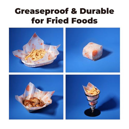 Fit Meal Prep [250 Sheets] 12x12" Deli Paper Sheets, Orange Dry Waxed Paper, Waterproof Sandwich Wrapping, Grease-Proof Wax Paper for Food Basket, Picnic, Barbecue, Restaurants, Burgers, Fries - color: Orange-Patterned