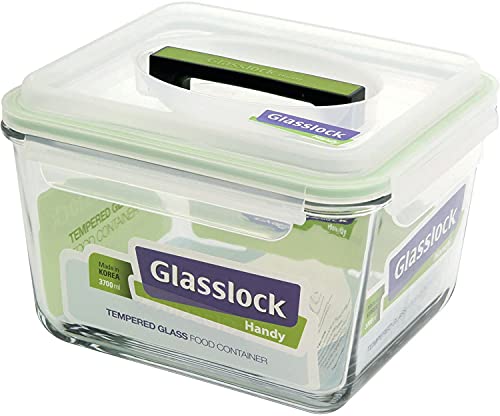 Glasslock Airtight Anti Spill Rectangular Handy Food Container set of 2 Tempered Glass 3700ml/15.5cup RP604 Microwave Safe - size: 15.5-Cup/Set of 2