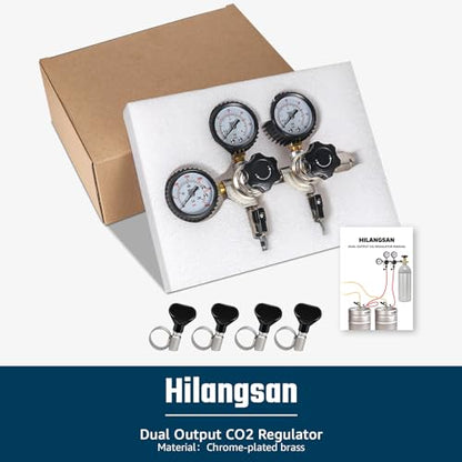 Dual CO2 Regulator for Kegerator CO2 Tank Regulator, CGA-320 CO2 Pressure Regulator with Threaded End Fittings, Two Output Gauges with Swivel Nut 1/4”& 5/16”Barb for Homebrew