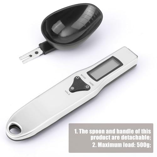 Digital Measuring Spoon Scale, 0.1-500g Electronic Kitchen Food Weighing Spoon Scale Detachable High Precision Gram Measuring Spoons with LCD Display Weighable Units g/oz/gn/ct