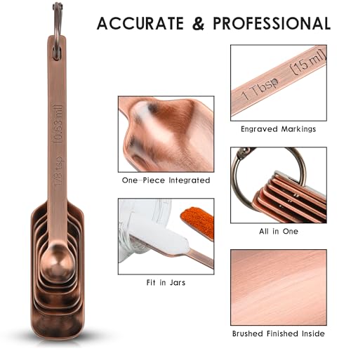 Copper Plate Measuring Cups and Spoons Set of 12, Copper Measuring Cups and Spoons Set with Leveler, Stainless Steel Measuring Spoons & Cups for Dry & Liquid Ingredients During Kitchen&Baking - color: B02: Copper-5Cups+6Spoons