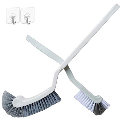Bathroom Brushes Kitchen Cleaning Brush Set Toilet Bowl Brush Scrub Brush Home Cleaner Floor Stiff Bristles with Adhesive Hooks Plastic Handle Durable 13.5-Inch Deep Cleaning - color: White