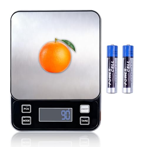 IP67 Waterproof Kitchen Scale, 5kg/11lb Capacity 0.1g Precision, Kitchen Scales Digital Weight Grams and Ounces,Battery Powered with 5 Units Conversion - Food Scales for Kitchen Essentials - size: 0.1g/5kg Battery