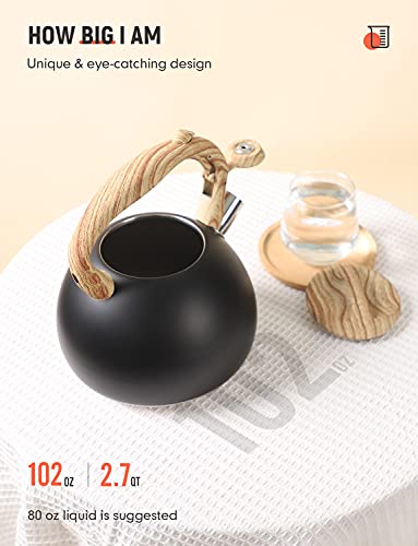 BELANKO 2.7 Quart Tea Kettle for Stovetops - Food Grade Stainless Steel Teapot with Loud Whistle, Cool-Touch Wood Pattern Handle, Rust-Resistant Whistling Kettle - Matte Black - color: Matte Black