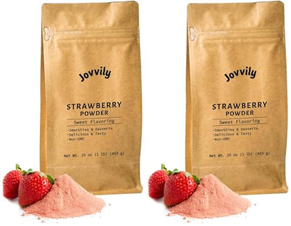 Jovvily Strawberry Powder - 1lb - Smoothies - Shakes (Pack of 2) - size: 16 Ounce (Pack of 2)