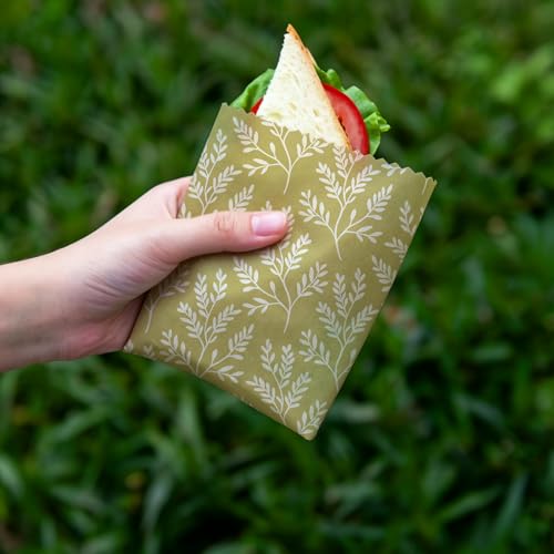 Reusable Beeswax Wraps, Blue Green Floral Wraps, 9 Pack Sandwich, Snack, Bowl, Food Storage, Organic, Sustainable, Zero Waste, Plastic-Free, Eco-Friendly, 1XL, 3M, 5S - color: Green Botanical4