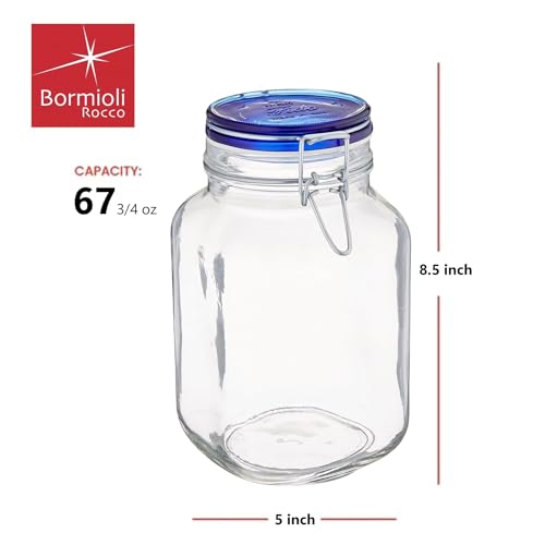 Bormioli Rocco Fido Collection, 2 Pack, 67.75 Oz. Food Storage Glass Jars, Airtight Rubber Seal & Glass Lid, With Stainless Wire Clamp,Made In Italy. - size: 67.75 oz