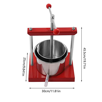 Cheese Fruit Wine Manual Press Machine 6L/1.6gal Stainless Steel Barrels Honey Presser w/T-shaped Handle Fruit Press Making Equipment for Pressing Juice, Vegetable, Wine, Cider (6L/1.6gal) - size: 6L/1.6gal