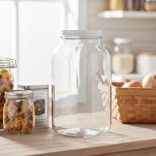 kitchentoolz 1 Gallon Glass Jar with Lid - Extra Wide Mouth Mason Jar - Made in USA - color: White Lid, size: 1 Gallon
