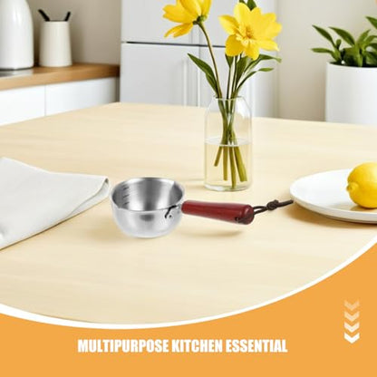 4pcs Mini Butter Warmer Sauce Pans with Wooden Handles 150ml Stainless Steel Small Cooking Pots for Home Kitchens and Cafes with Precision Measuring and Rapid Even Heat