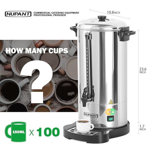 NUPANT Commercial Coffee Urn 100 Cup/15L Coffee Dispenser with Upgraded Percolator, 304 Stainless Steel Hot Water Urn Beverage Dispenser with Keep Warm Mode, Large Coffee Maker for Catering Party