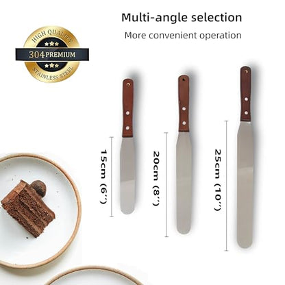 Straight Icing Spatula Stainless Steel Baking Set of 6", 8" & 10" Wooden Handle Cake Decorating Frosting Spatulas - size: straight spatulas 6 8 10 inches
