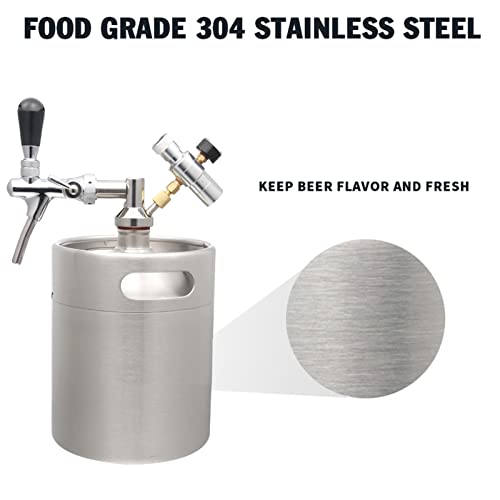Portable Draft Keg System Stainless Steel Keg Mini Keg Draft System Stainless Steel Portable Mini Keg Dispenser Pressure Regulator Craft Beer Draft Home Brew,5L