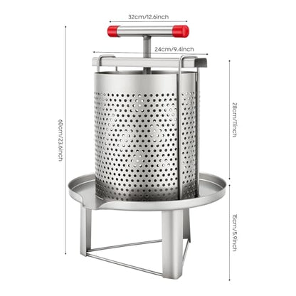 10L/2.6gal Honey Extractor, Household Manual Honey Press Extractor Beekeeping Tool Stainless Steel Mesh Beeswax Press Machine for Wine Honey and Juice Making