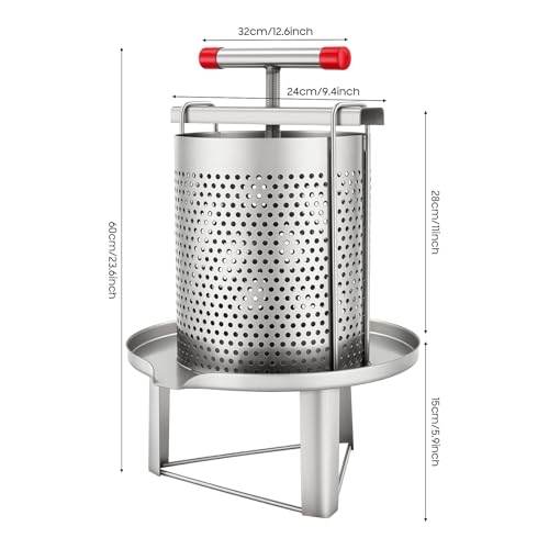 10L/2.6Gal Beeswax Press Machine & Honey Extractor, Stainless Steel Manual Press with 0.19in Filter Holes & Nylon Screen for Home/Commercial Use