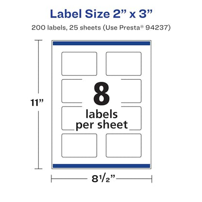 Avery Printable Durable White Rectangle Labels, Sure Feed Technology, 2" x 3", Print-to-the-Edge, Waterproof Labels, Laser & Pigment-Based Inkjet Compatible, 200 Total - style: 200 labels