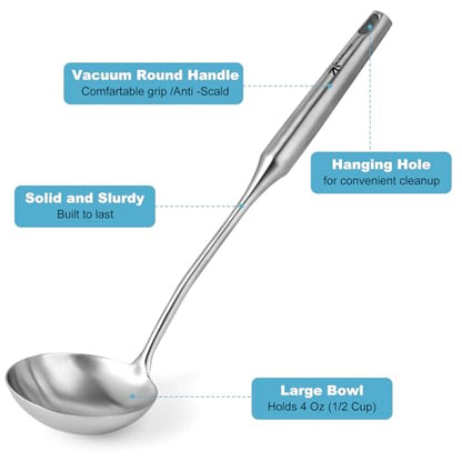 Stainless Steel Soup Ladle and Spaghetti Spoon Set - Large Ladle Spoon, Pasta Strainer, Durable Kitchen Cooking Utensils for Stirring, Serving Pasta, Soup & Sauce，Perfect Gifts - size: Silvery