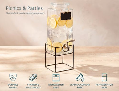 Kook Glass Drink Dispenser, with Stand, 1 Gallon, Serves 15 Cups, Leak-Proof Stainless Steel Spigot, Beverage Storage for Fridge, for Water, Iced Tea, Sangria, Lemonade, 1 Gallon - size: 1 Gallon with stand